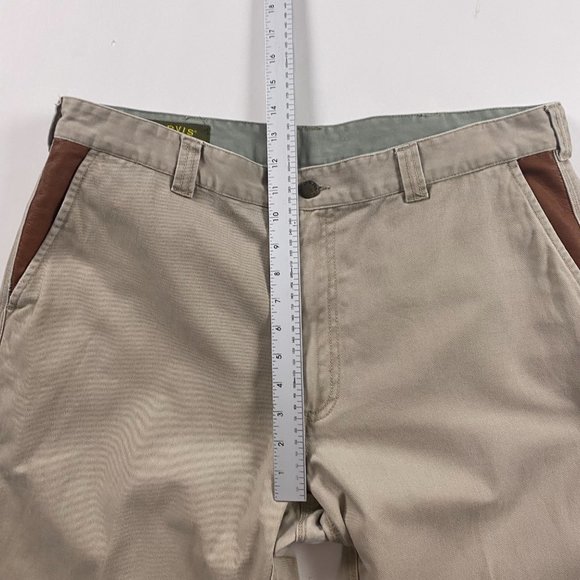 Orvis Zambezi Twill Pants Mens 38 x 29 Khaki Cotton with Leather Trim Cuffed - Picture 9 of 12